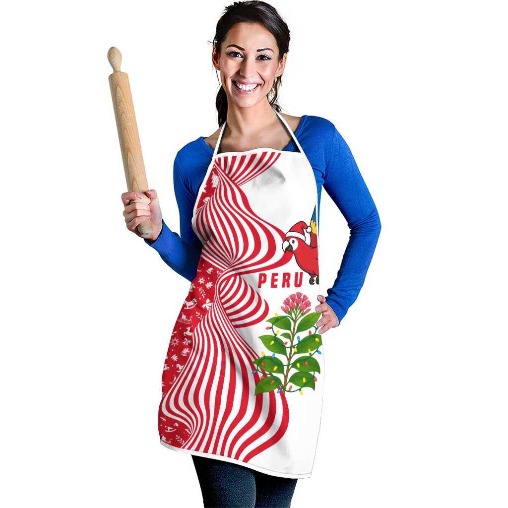 Peru Christmas Apron with Santa Macaw Cantuta Flower Red Swirl Pattern and Festive Design - Wonder Print Shop