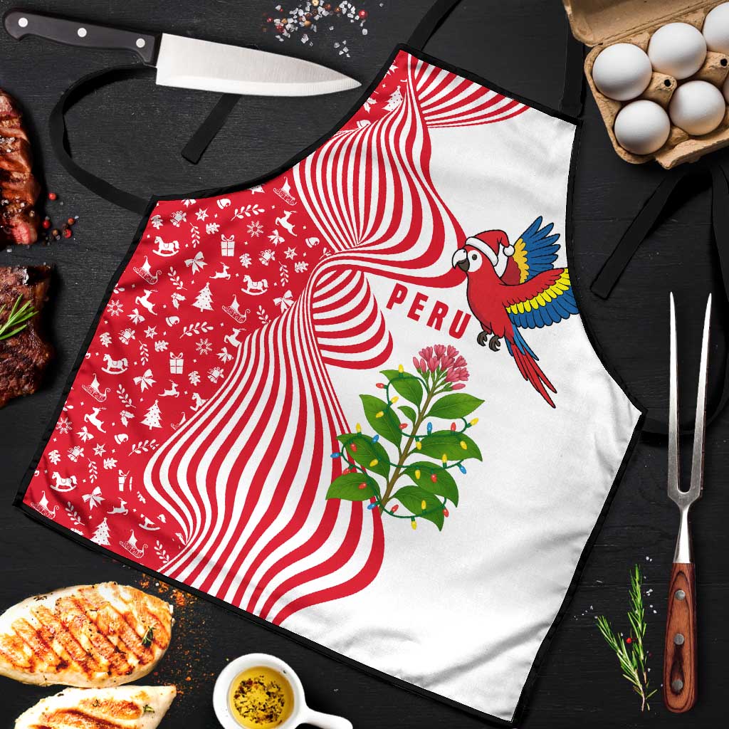 Peru Christmas Apron with Santa Macaw Cantuta Flower Red Swirl Pattern and Festive Design - Wonder Print Shop