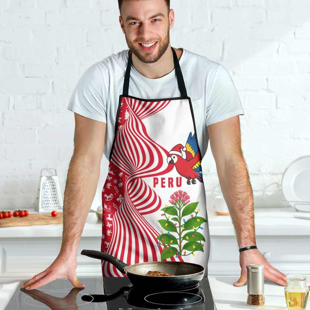 Peru Christmas Apron with Santa Macaw Cantuta Flower Red Swirl Pattern and Festive Design - Wonder Print Shop