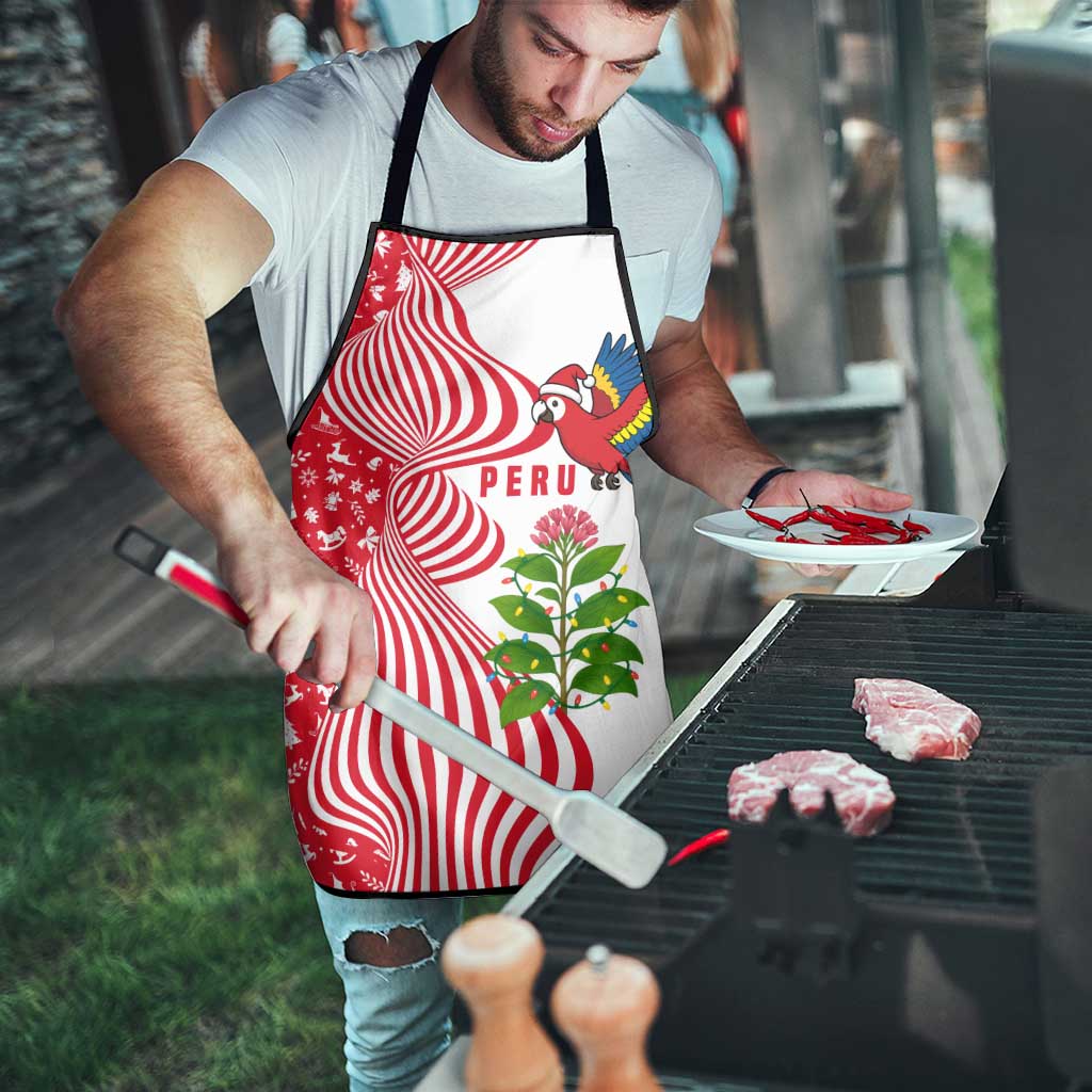Peru Christmas Apron with Santa Macaw Cantuta Flower Red Swirl Pattern and Festive Design - Wonder Print Shop