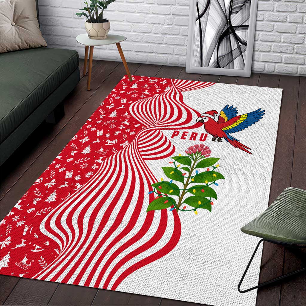 Peru Christmas Area Rug with Santa Macaw Cantuta Flower Red Swirl Pattern and Festive Design - Wonder Print Shop