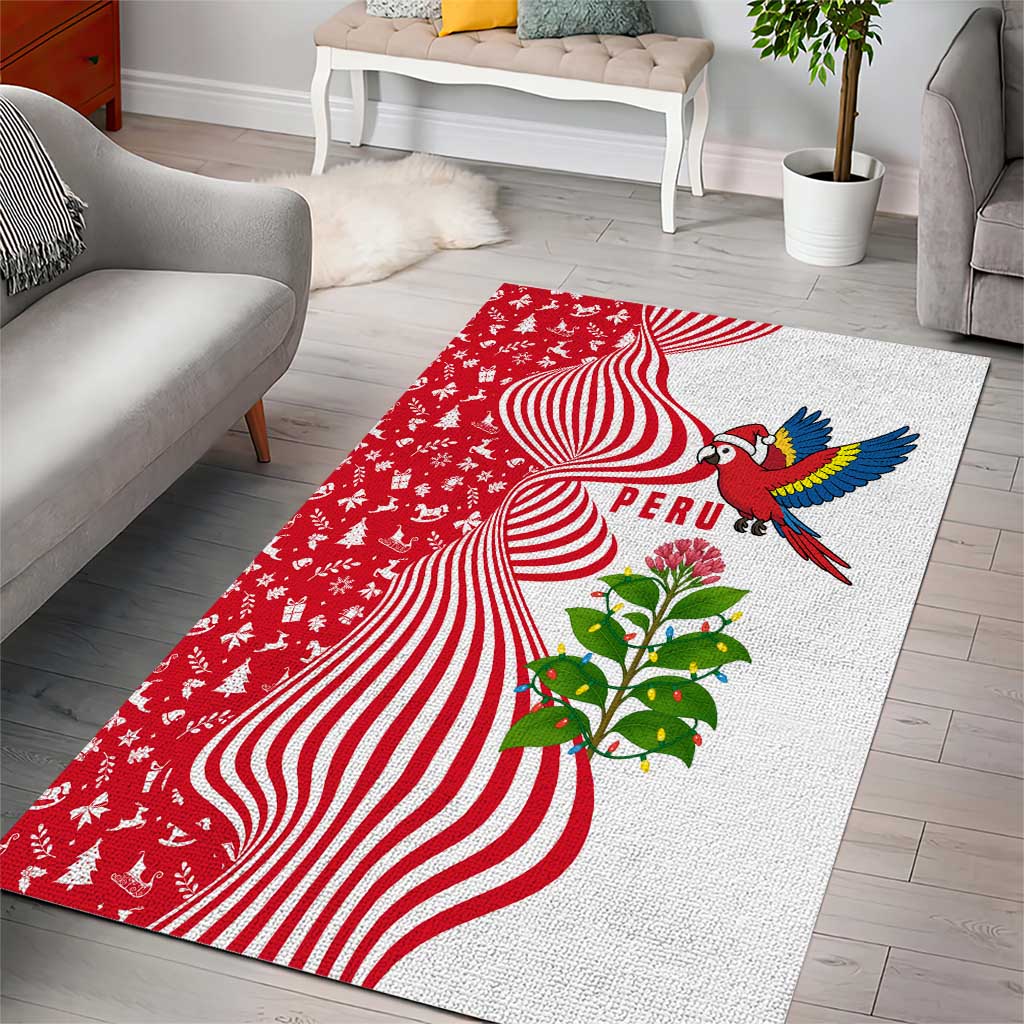 Peru Christmas Area Rug with Santa Macaw Cantuta Flower Red Swirl Pattern and Festive Design - Wonder Print Shop