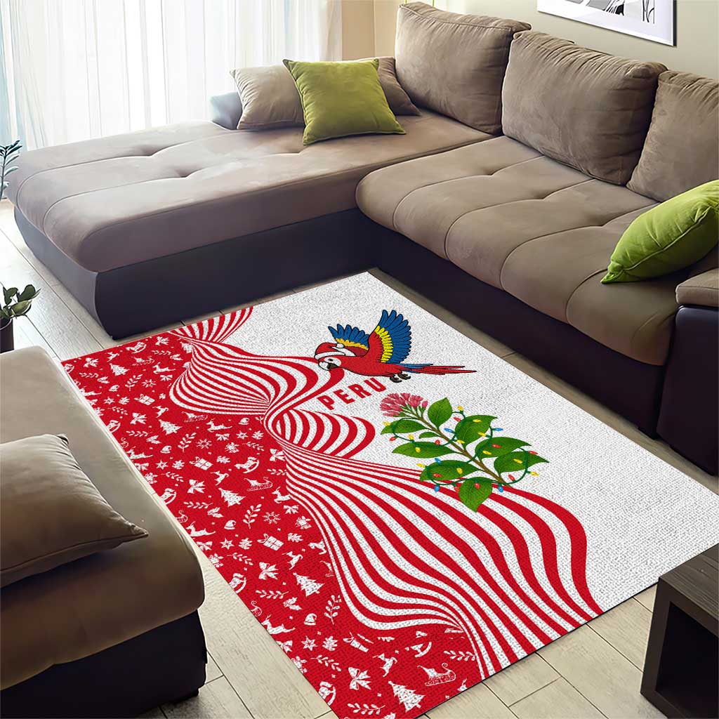 Peru Christmas Area Rug with Santa Macaw Cantuta Flower Red Swirl Pattern and Festive Design - Wonder Print Shop