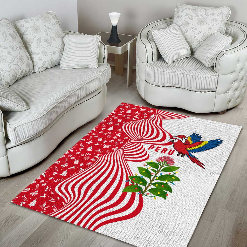 Peru Christmas Area Rug with Santa Macaw Cantuta Flower Red Swirl Pattern and Festive Design - Wonder Print Shop