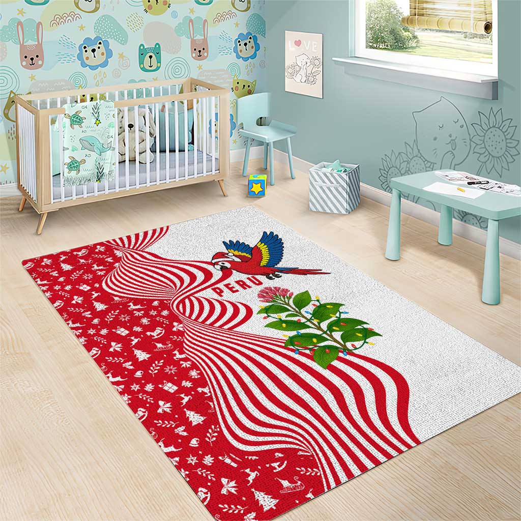 Peru Christmas Area Rug with Santa Macaw Cantuta Flower Red Swirl Pattern and Festive Design - Wonder Print Shop