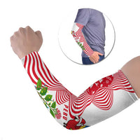 Peru Christmas Arm Sleeves with Santa Macaw Cantuta Flower Red Swirl Pattern and Festive Design - Wonder Print Shop