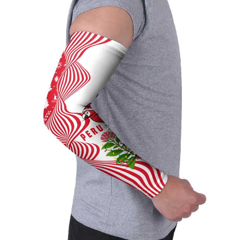 Peru Christmas Arm Sleeves with Santa Macaw Cantuta Flower Red Swirl Pattern and Festive Design - Wonder Print Shop
