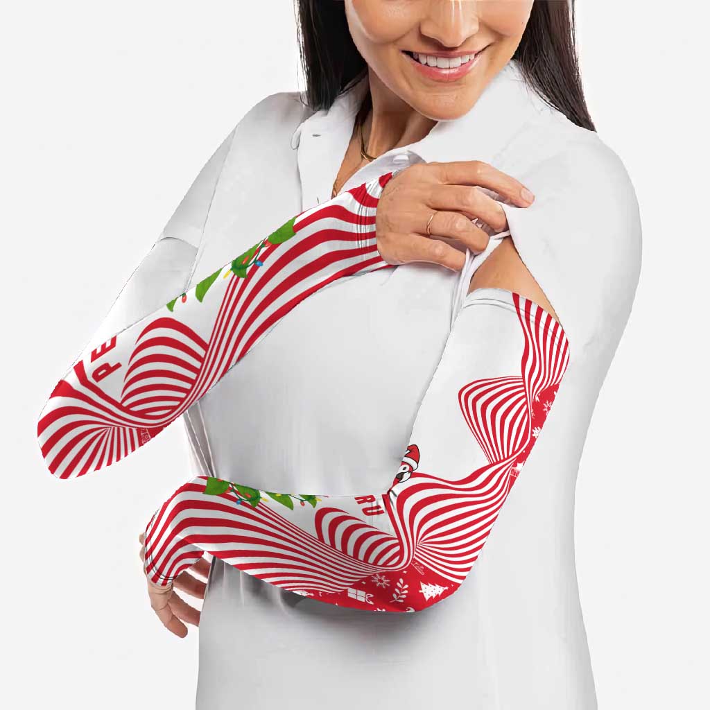 Peru Christmas Arm Sleeves with Santa Macaw Cantuta Flower Red Swirl Pattern and Festive Design - Wonder Print Shop