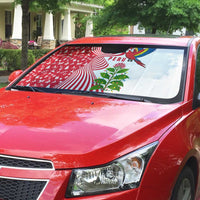 Peru Christmas Auto Sun Shade with Santa Macaw Cantuta Flower Red Swirl Pattern and Festive Design - Wonder Print Shop