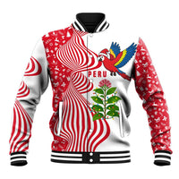 Peru Christmas Baseball Jacket with Santa Macaw Cantuta Flower Red Swirl Pattern and Festive Design - Wonder Print Shop