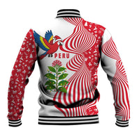 Peru Christmas Baseball Jacket with Santa Macaw Cantuta Flower Red Swirl Pattern and Festive Design - Wonder Print Shop