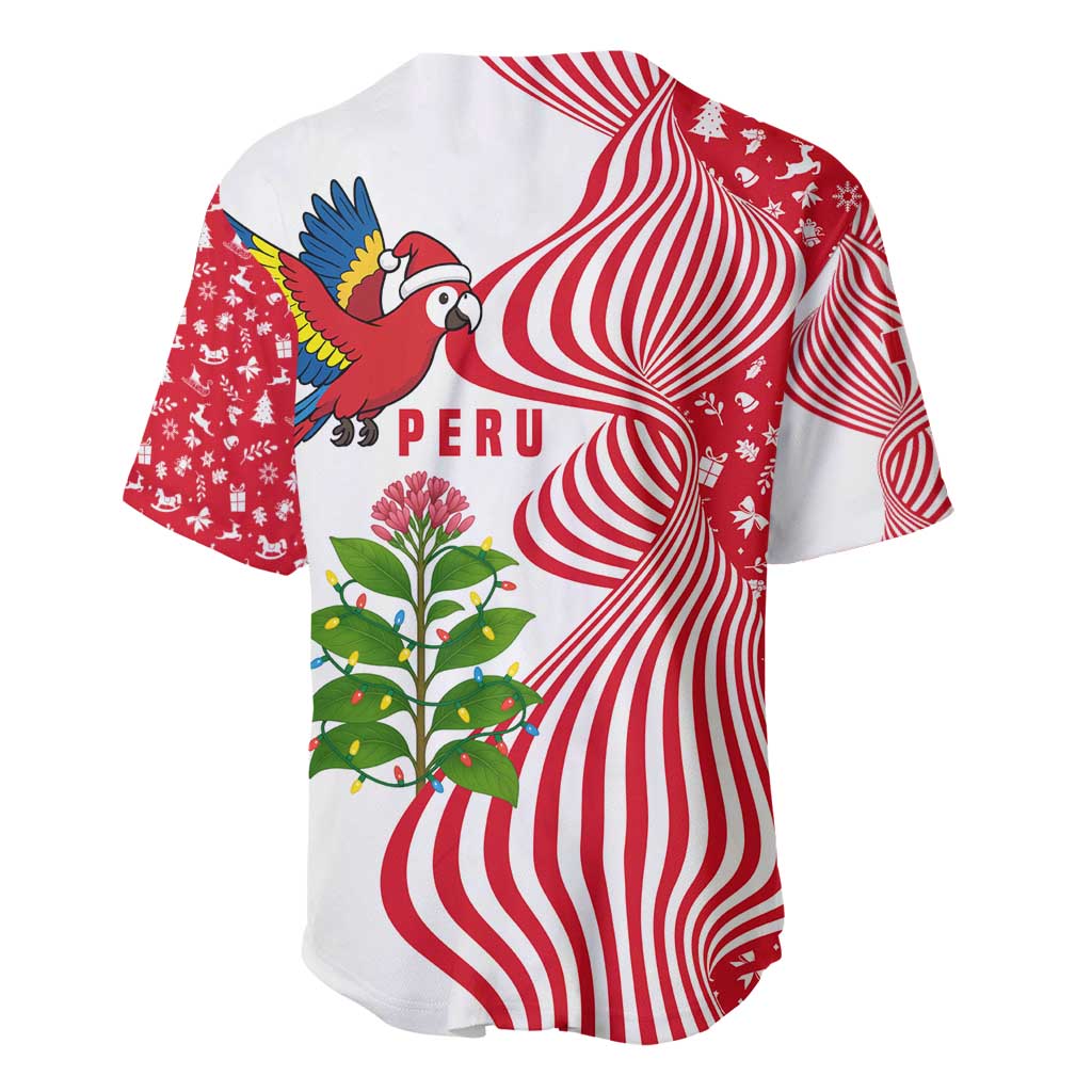 Peru Christmas Baseball Jersey with Santa Macaw Cantuta Flower Red Swirl Pattern and Festive Design - Wonder Print Shop