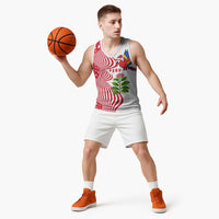 Peru Christmas Basketball Jersey with Santa Macaw Cantuta Flower Red Swirl Pattern and Festive Design - Wonder Print Shop