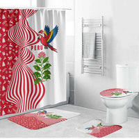 Peru Christmas Bathroom Set with Santa Macaw Cantuta Flower Red Swirl Pattern and Festive Design - Wonder Print Shop