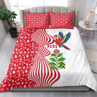 Peru Christmas Bedding Set with Santa Macaw Cantuta Flower Red Swirl Pattern and Festive Design - Wonder Print Shop