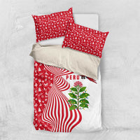 Peru Christmas Bedding Set with Santa Macaw Cantuta Flower Red Swirl Pattern and Festive Design - Wonder Print Shop