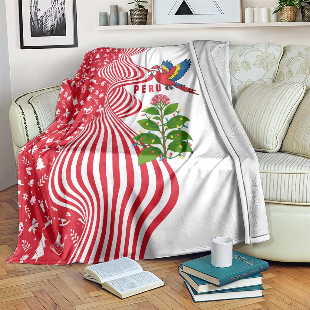 Peru Christmas Blanket with Santa Macaw Cantuta Flower Red Swirl Pattern and Festive Design - Wonder Print Shop