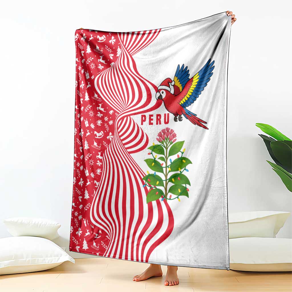 Peru Christmas Blanket with Santa Macaw Cantuta Flower Red Swirl Pattern and Festive Design - Wonder Print Shop