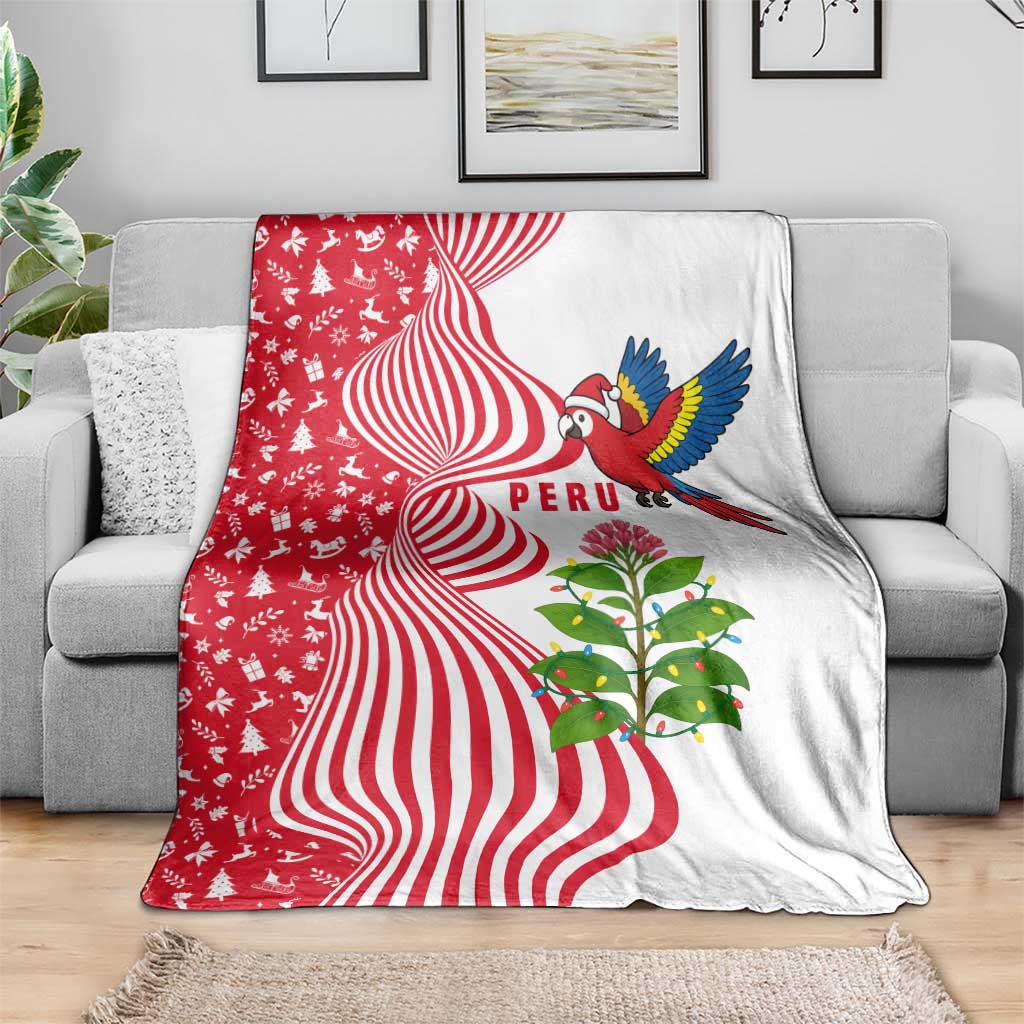 Peru Christmas Blanket with Santa Macaw Cantuta Flower Red Swirl Pattern and Festive Design - Wonder Print Shop