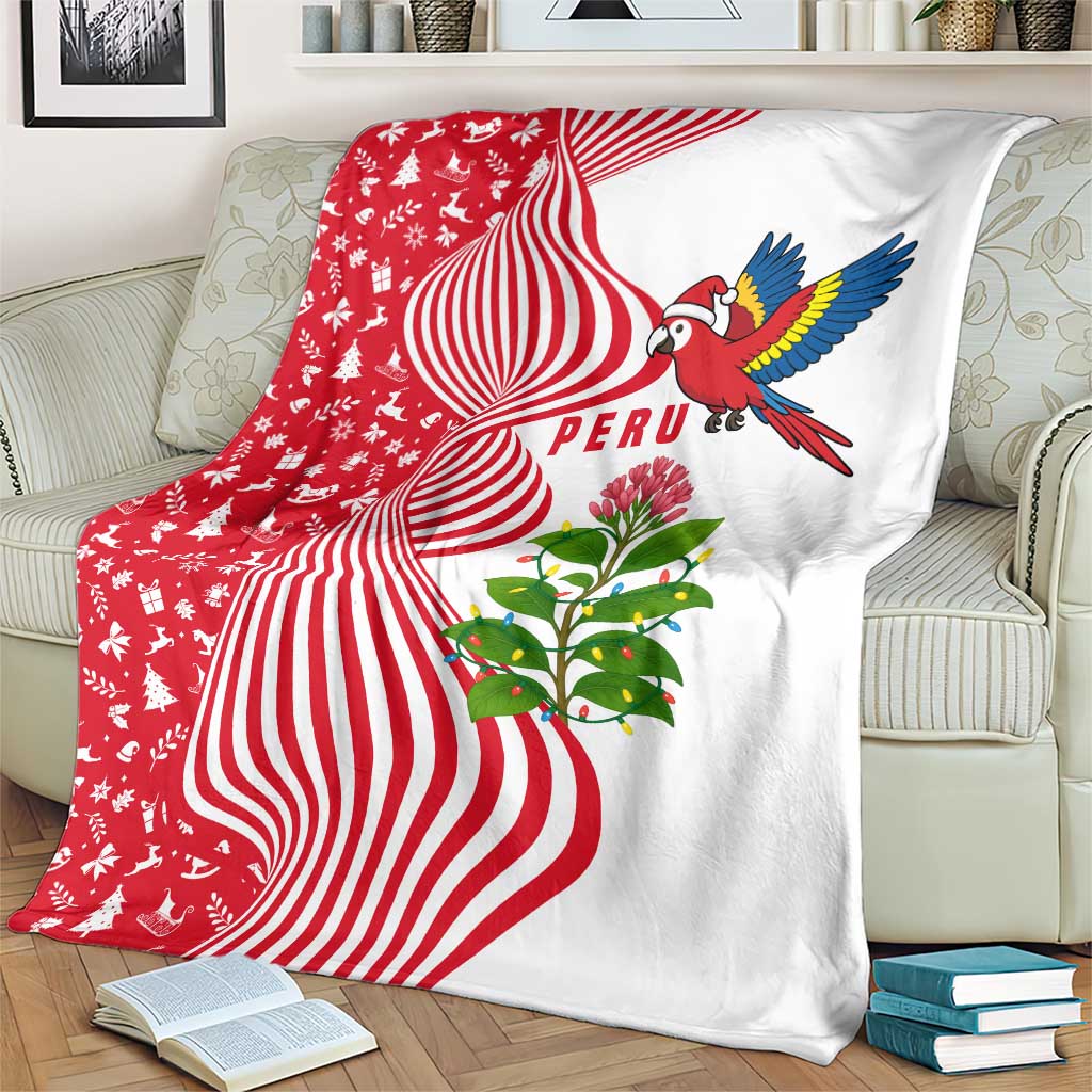 Peru Christmas Blanket with Santa Macaw Cantuta Flower Red Swirl Pattern and Festive Design - Wonder Print Shop