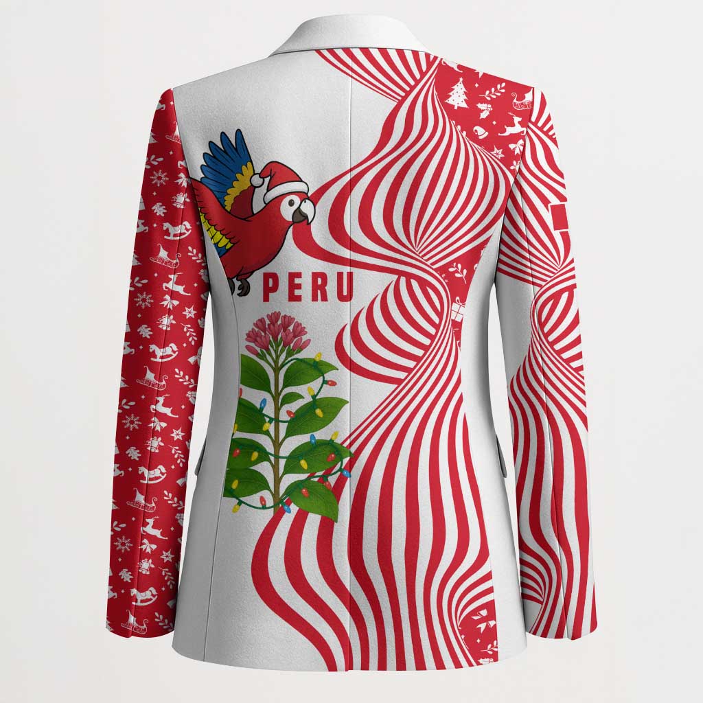 Peru Christmas Blazer with Santa Macaw Cantuta Flower Red Swirl Pattern and Festive Design - Wonder Print Shop