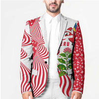 Peru Christmas Blazer with Santa Macaw Cantuta Flower Red Swirl Pattern and Festive Design - Wonder Print Shop