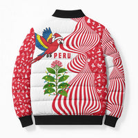 Peru Christmas Bomber Puffer Jacket with Santa Macaw Cantuta Flower Red Swirl Pattern and Festive Design - Wonder Print Shop