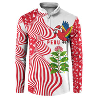 Peru Christmas Button Sweatshirt with Santa Macaw Cantuta Flower Red Swirl Pattern and Festive Design - Wonder Print Shop