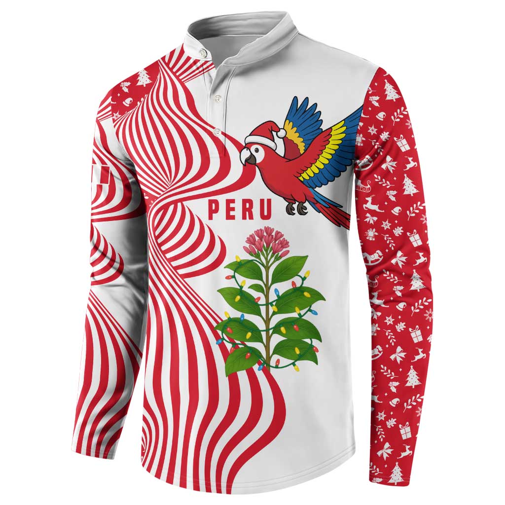 Peru Christmas Button Sweatshirt with Santa Macaw Cantuta Flower Red Swirl Pattern and Festive Design - Wonder Print Shop