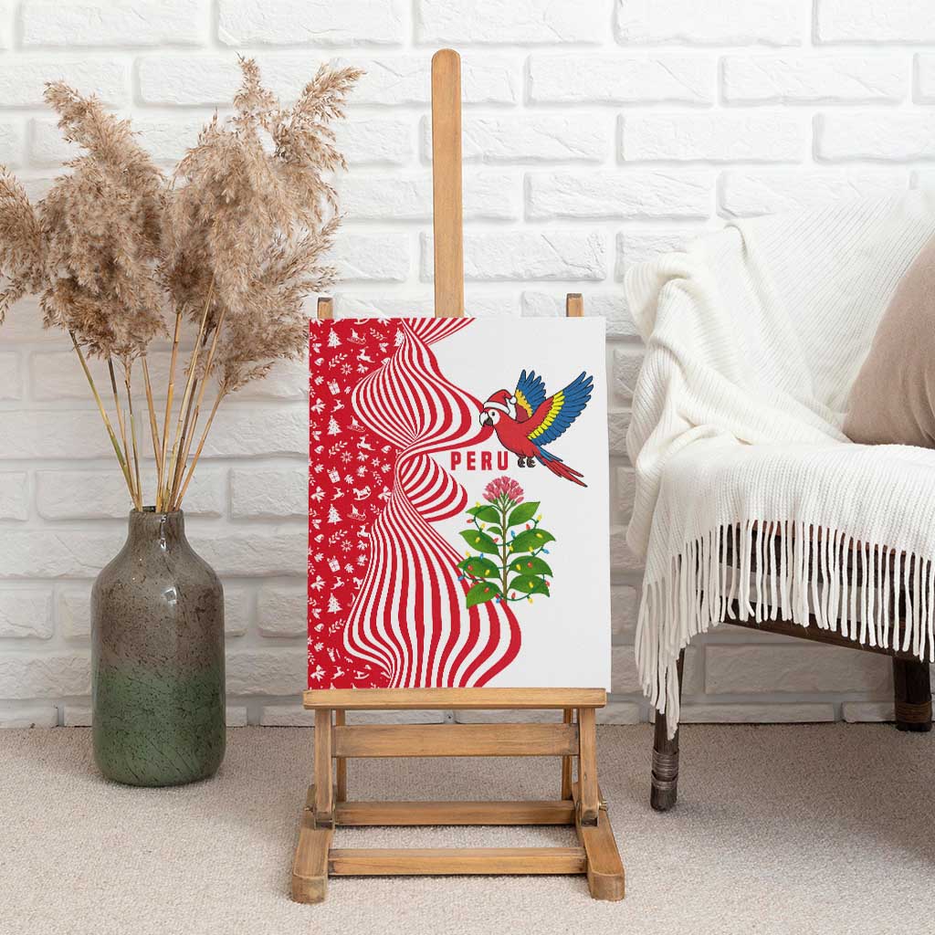 Peru Christmas Canvas Wall Art with Santa Macaw Cantuta Flower Red Swirl Pattern and Festive Design - Wonder Print Shop
