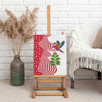 Peru Christmas Canvas Wall Art with Santa Macaw Cantuta Flower Red Swirl Pattern and Festive Design - Wonder Print Shop