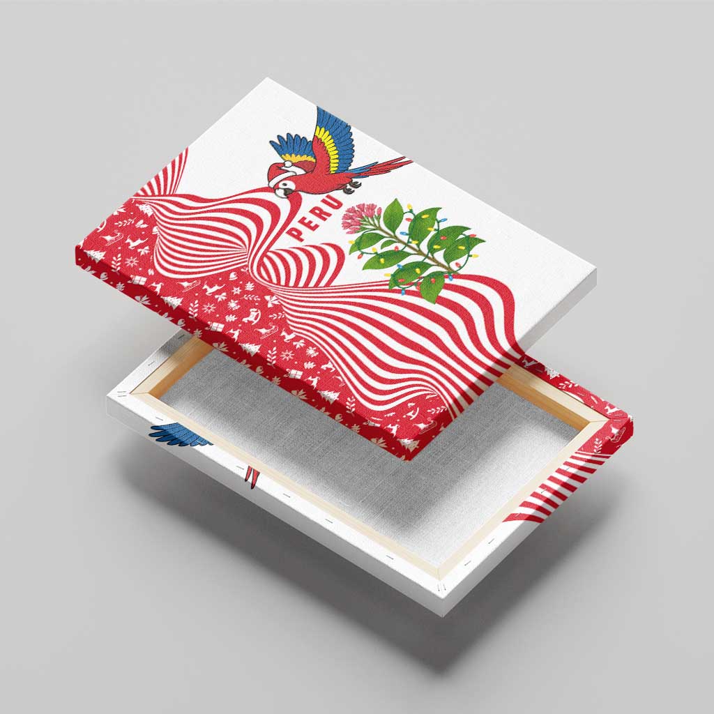 Peru Christmas Canvas Wall Art with Santa Macaw Cantuta Flower Red Swirl Pattern and Festive Design - Wonder Print Shop