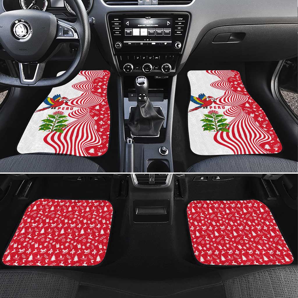 Peru Christmas Car Mats with Santa Macaw Cantuta Flower Red Swirl Pattern and Festive Design - Wonder Print Shop