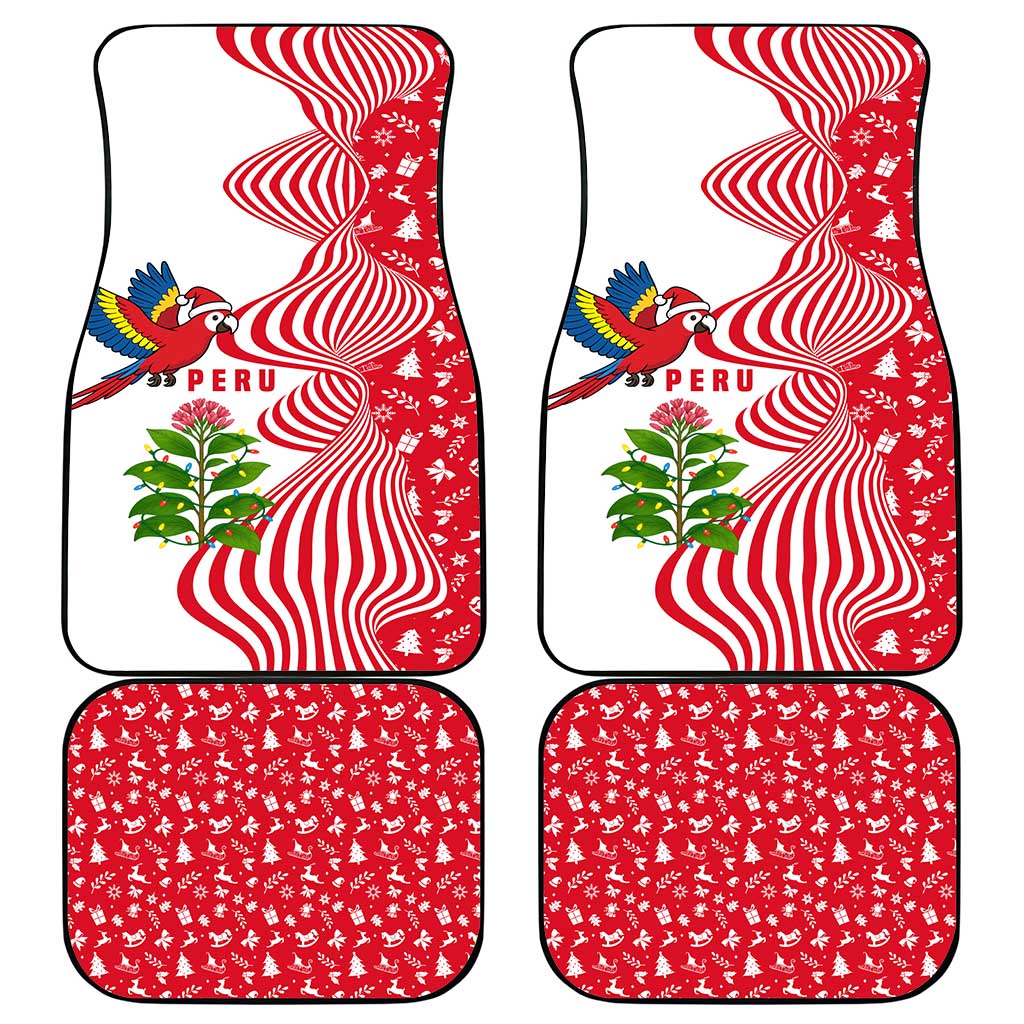 Peru Christmas Car Mats with Santa Macaw Cantuta Flower Red Swirl Pattern and Festive Design - Wonder Print Shop