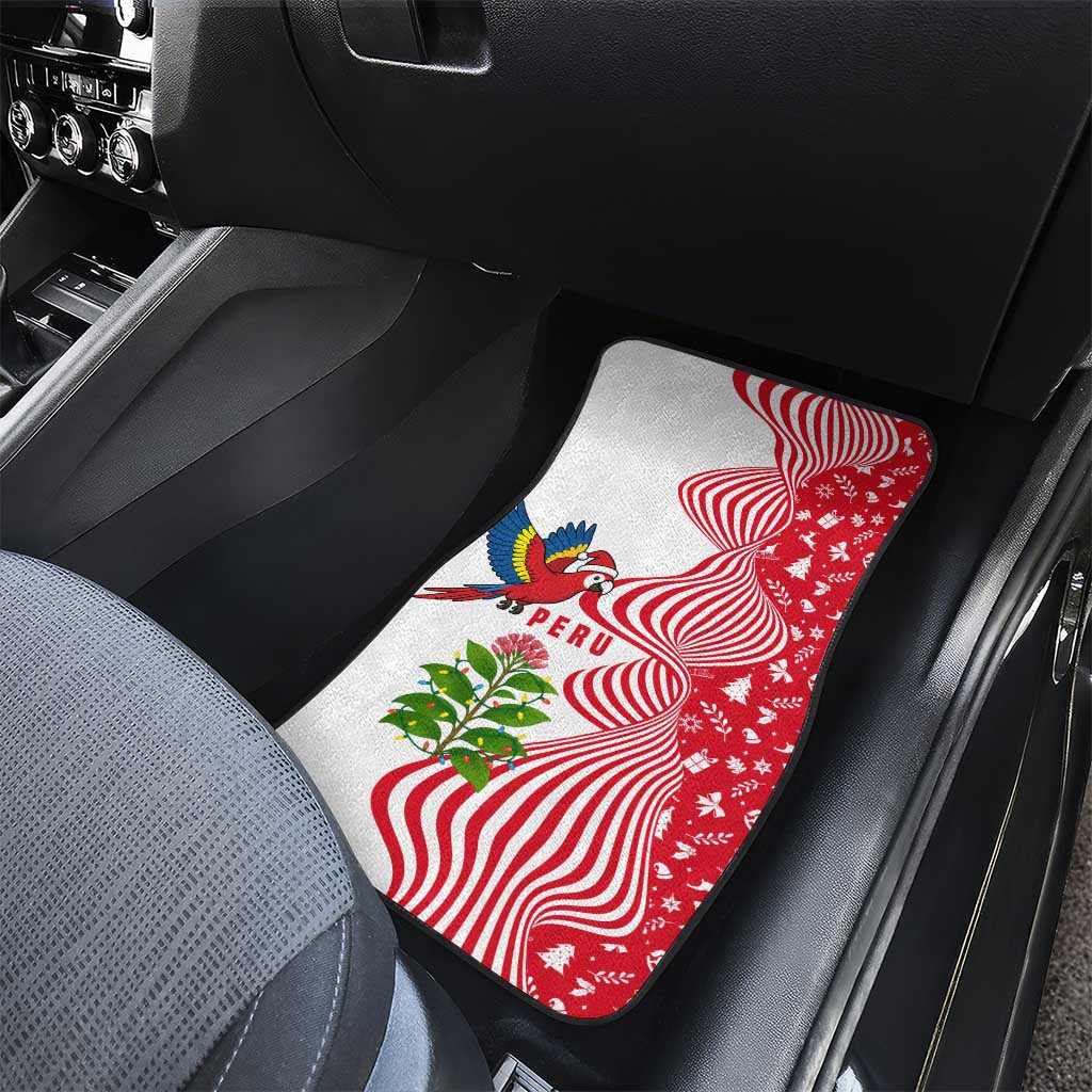 Peru Christmas Car Mats with Santa Macaw Cantuta Flower Red Swirl Pattern and Festive Design - Wonder Print Shop