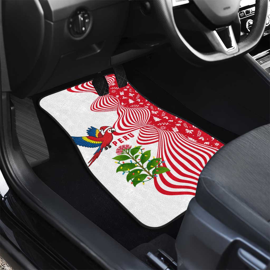 Peru Christmas Car Mats with Santa Macaw Cantuta Flower Red Swirl Pattern and Festive Design - Wonder Print Shop
