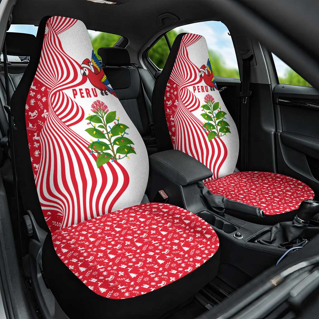 Peru Christmas Car Seat Cover with Santa Macaw Cantuta Flower Red Swirl Pattern and Festive Design - Wonder Print Shop