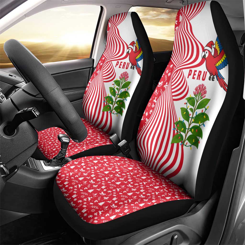 Peru Christmas Car Seat Cover with Santa Macaw Cantuta Flower Red Swirl Pattern and Festive Design - Wonder Print Shop