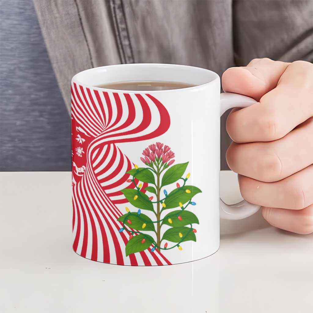 Peru Christmas Ceramic Mug with Santa Macaw Cantuta Flower Red Swirl Pattern and Festive Design - Wonder Print Shop
