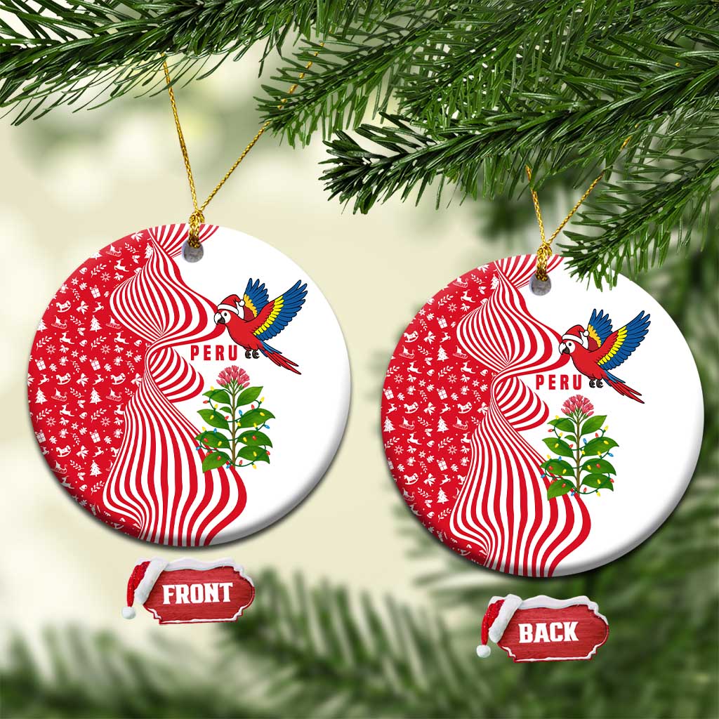 Peru Christmas Ceramic Ornament with Santa Macaw Cantuta Flower Red Swirl Pattern and Festive Design - Wonder Print Shop