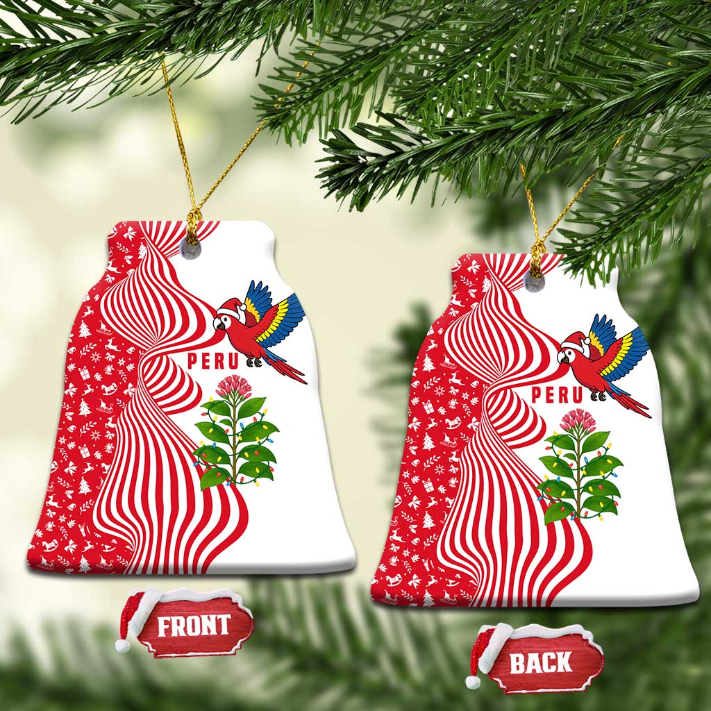 Peru Christmas Ceramic Ornament with Santa Macaw Cantuta Flower Red Swirl Pattern and Festive Design - Wonder Print Shop