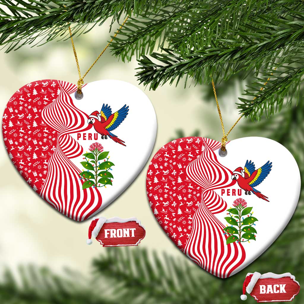 Peru Christmas Ceramic Ornament with Santa Macaw Cantuta Flower Red Swirl Pattern and Festive Design - Wonder Print Shop