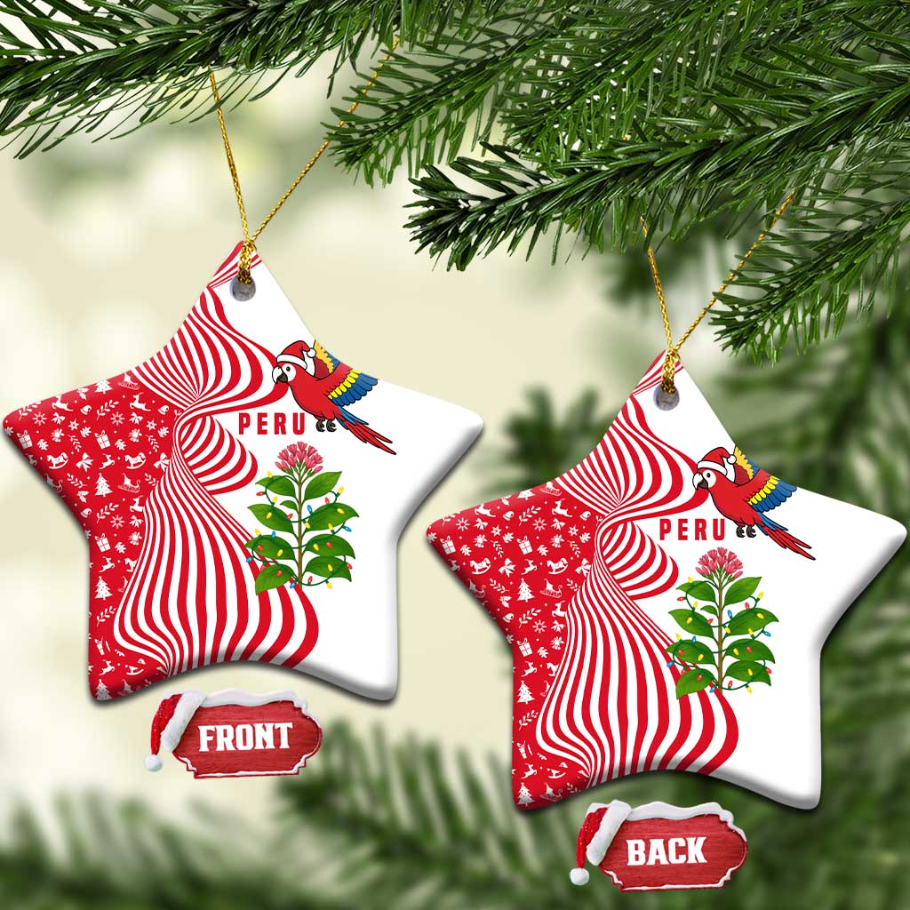 Peru Christmas Ceramic Ornament with Santa Macaw Cantuta Flower Red Swirl Pattern and Festive Design - Wonder Print Shop