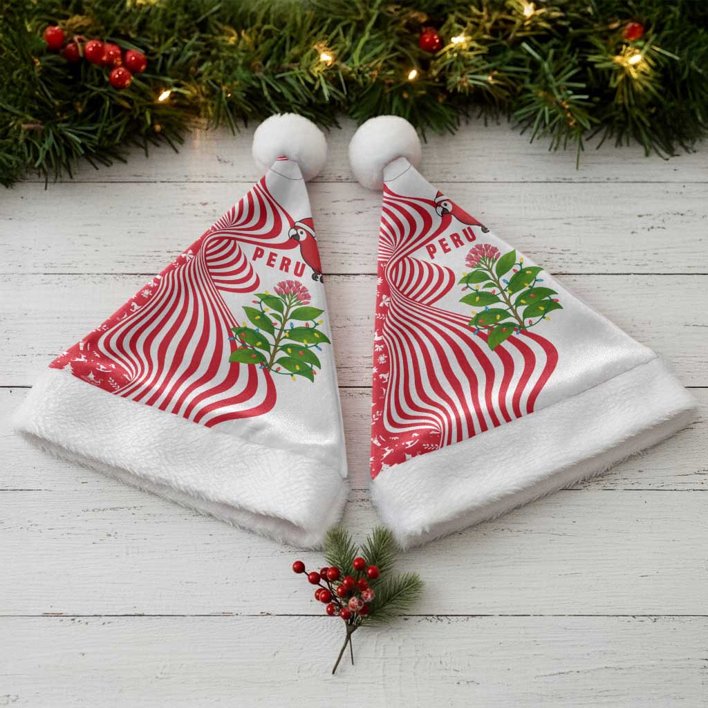 Peru Christmas Santa Hat with Santa Macaw Cantuta Flower Red Swirl Pattern and Festive Design - Wonder Print Shop