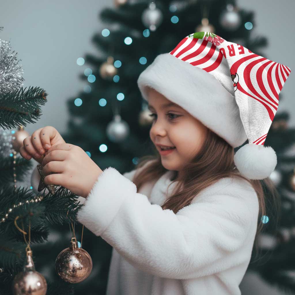 Peru Christmas Santa Hat with Santa Macaw Cantuta Flower Red Swirl Pattern and Festive Design - Wonder Print Shop