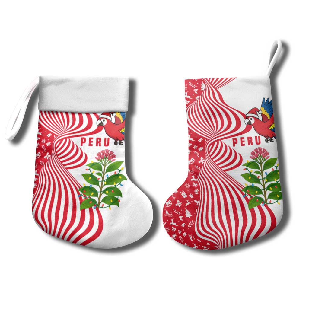 Peru Christmas Stocking with Santa Macaw Cantuta Flower Red Swirl Pattern and Festive Design - Wonder Print Shop
