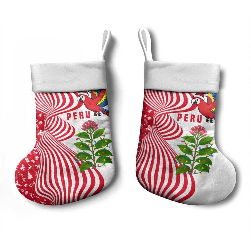 Peru Christmas Stocking with Santa Macaw Cantuta Flower Red Swirl Pattern and Festive Design - Wonder Print Shop