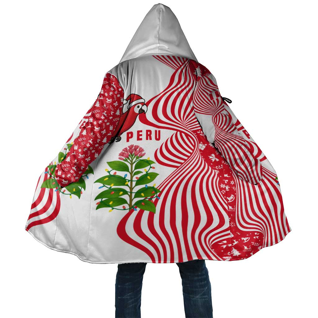 Peru Christmas Cloak with Santa Macaw Cantuta Flower Red Swirl Pattern and Festive Design - Wonder Print Shop