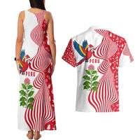 Peru Christmas Couples Matching Tank Maxi Dress and Hawaiian Shirt with Santa Macaw Cantuta Flower Red Swirl Pattern and Festive Design - Wonder Print Shop