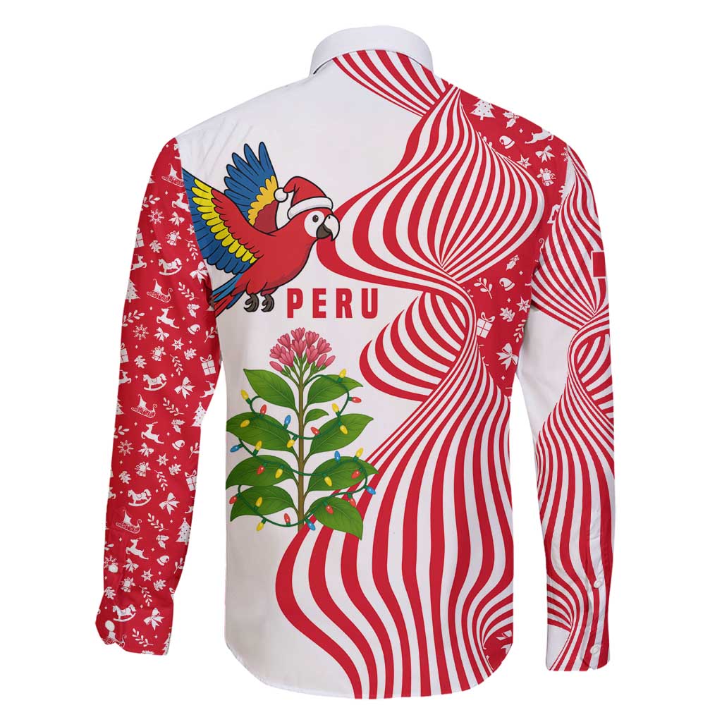 Peru Christmas Family Matching Long Sleeve Bodycon Dress and Hawaiian Shirt with Santa Macaw Cantuta Flower Red Swirl Pattern and Festive Design - Wonder Print Shop